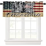 wlsgdsg USA Flag Valance Curtains, Patriotic Memorial Day Decor Old Boots Freedom Vintage Print Window Treatments, Retro Rod Pocket Drapes for Boys Man Bedroom Living Room, 54x18in 1P