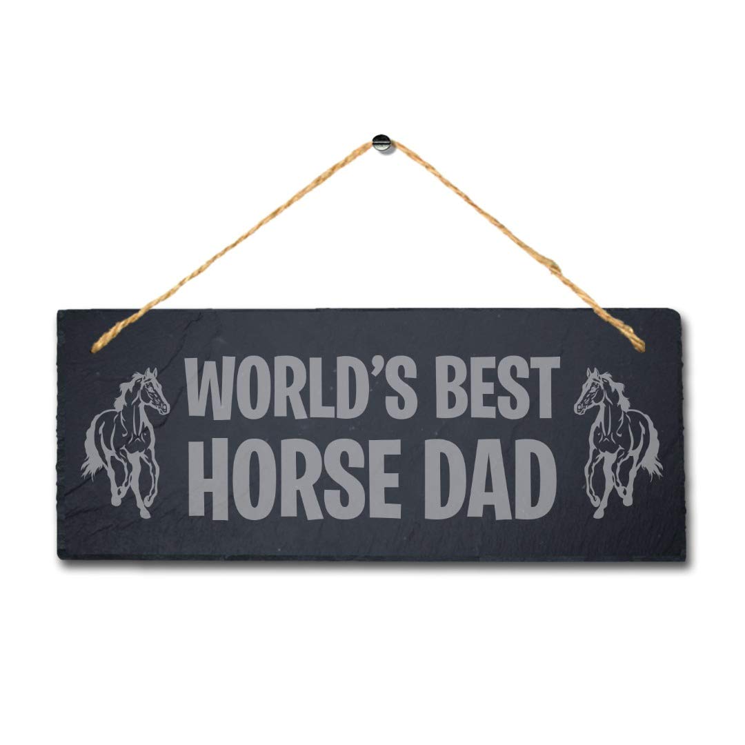 Stukk World Best Horse Dad Laser Hanging Shed Pet Animal Sign, Natural Engraved Slate Stone Plaque, 30x12cm - Image 3