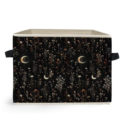Ghoaoivo Dark Witchy Moon Floral Storage Box Bins, Mystical Gothic Wildflower Botanical Collapsible...