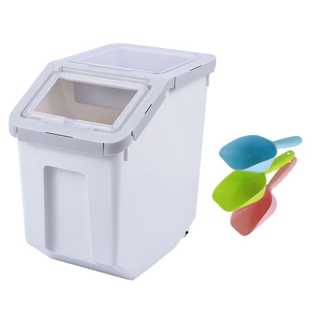 Qiveno Dog Food Storage Container 20lb with Wheels Seal Locking, Grain