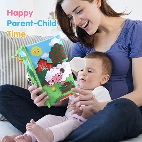 Image of PATPAT 3D Baby Cloth Book,Cute Farm Animal Theme Soft Cloth Books, Sensory Book,6 Pages Early Development Baby Cloth Book for Baby Toddler 3-18 Months (Farm Tails Cloth Book) Yellow