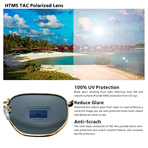 Image of Hipster Hexagonal Polarized Sunglasses Men Women Geometric Square Small Vintage Metal Frame Retro Shade Glasses