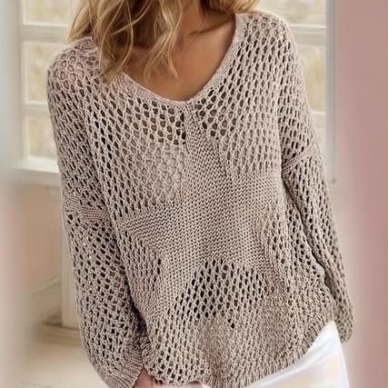 Womens Summer Crochet Hollow Out V-Neck Star Graphic Pullover Sweater Knit Tops Shirts Beach Cover Ups Streetwear