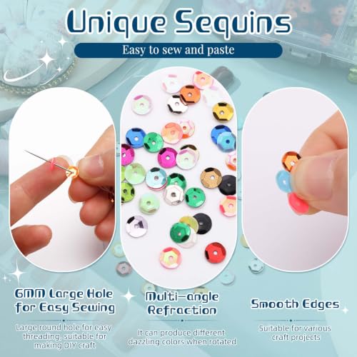 Image of 6MM Bulk Loose Sequins, 24 Colors Round Embroidery Sequin for Crafts
