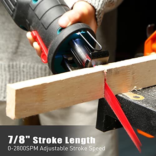 Hychika Reciprocating Saw, 18V Max Cordless Sawzall With 4.0Ah Battery, 2800Spm,7/8" Stroke Length, Variable Speed, Tool-Free Blade Change, 6 Saw Blades For Wood & Metal Cutting #TOP3
