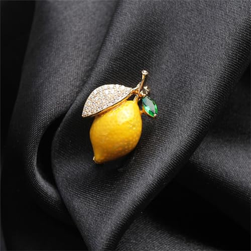 Image of Cute Lemon Brooch Pin for Women Rhinestone Fruit Little Brooch Sparkling Crystal Strawberry Cherry Enamel Pin Christmas Birthday Art Deco Jewelry Gifts