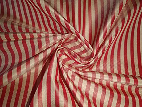 Tissu taffetas de soie rayé rouge crème afS118 pour haute couture éco-responsable