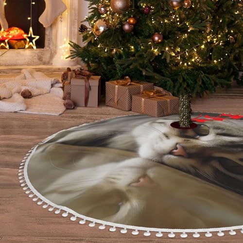 Christmas-Tree-Skirt-Sleeping-Cat-Xmas-Tree-Mat-with-Pompom-Trim-36-Christmas-Tree-Cover-Skirt-Mat-for-Christmas-Decorations-Holiday-Party-Home-Decor-Indoor-Outdoor