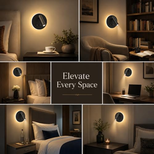 Image of Smartway Rotatable USB Black 12W Rotatable LED Bedside Wall Lamp with 3 Color Modes | Adjustable Reading Light for Bedroom, Living Room & Study | Modern Decorative Wall Light, Premium Build