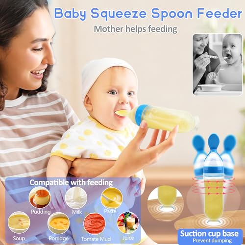 Image of WAJIAYON Baby Fruit Feeder Pacifier- 3 Pack | Infant Food Feeder Pacifier & Baby Food Dispensing Spoon | Mesh Fresh Fruit Teethers for Babies | Shower Gifts for Boys and Girls (Sky Blue)