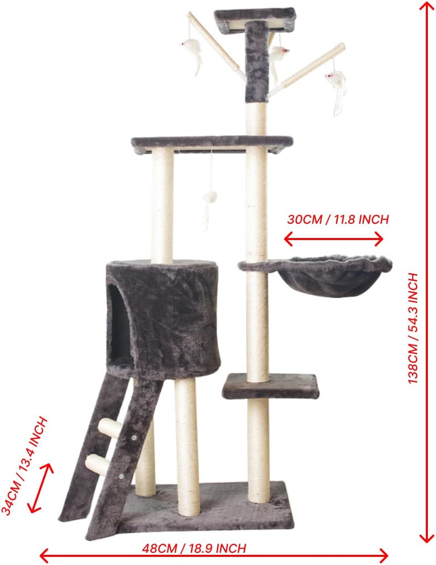 review Cat Tree,54.3 inch Tall Cat Tree Tower with Cat Condo and Hammock,Cat Activity Center Large Cat Tree for Indoor Cats,Funny Multi-Level Cat Tree Tower for Cat,Dark Grey