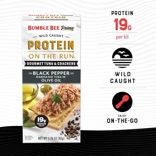 Image of Bumble Bee Prime Protein on the Run Tuna Snack Kit - Gourmet Tuna Marinated in Olive Oil & Black Pepper with Crackers and Serving Utensil - 19g of Protein Per Serving
