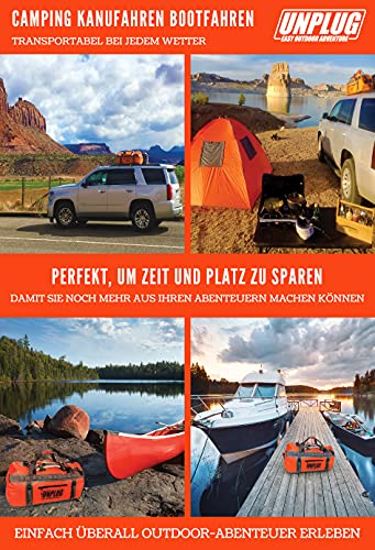 Unplug Ultimate Adventure Bag -1680D Heavy Duty Waterproof Duffel Bag for Boating, Motorcycling, Hunting, Camping, Kayaks or Jet Ski. Gets Gear Through Any Conditions (110L, Adventure Orange)