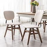 Mid Century Modern Dining Chairs Set of 2, Linen Upholstered Kitchen Chairs with Hardwood Legs and B