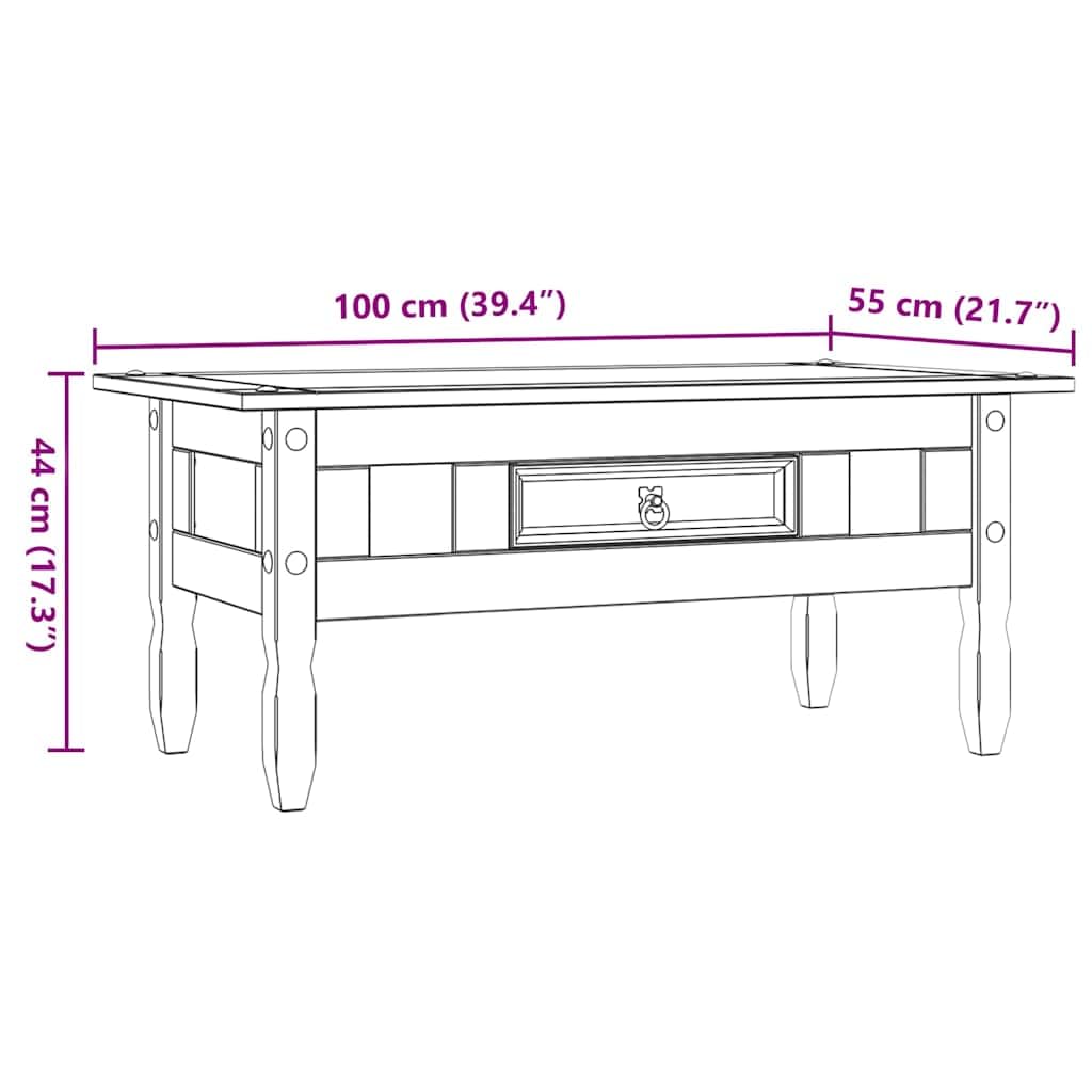 vidaXL Legno Pino Messicano Tavolino caffè Corona Range con Cassetto Rustico Robusto Elegante Tavolo Basso da Salotto Bianco e Marrone 100x55x44 cm
