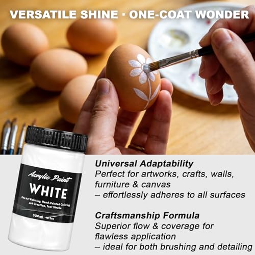 Image of Pearlescent Acrylic Paint, 300ml /10.2oz Non Toxic Waterproof Metallic Pearl White Acrylic Paint for Crafts, Furniture, Wood, Clay, Canvas, Rocks, Metal, Plastic, Art Supplies