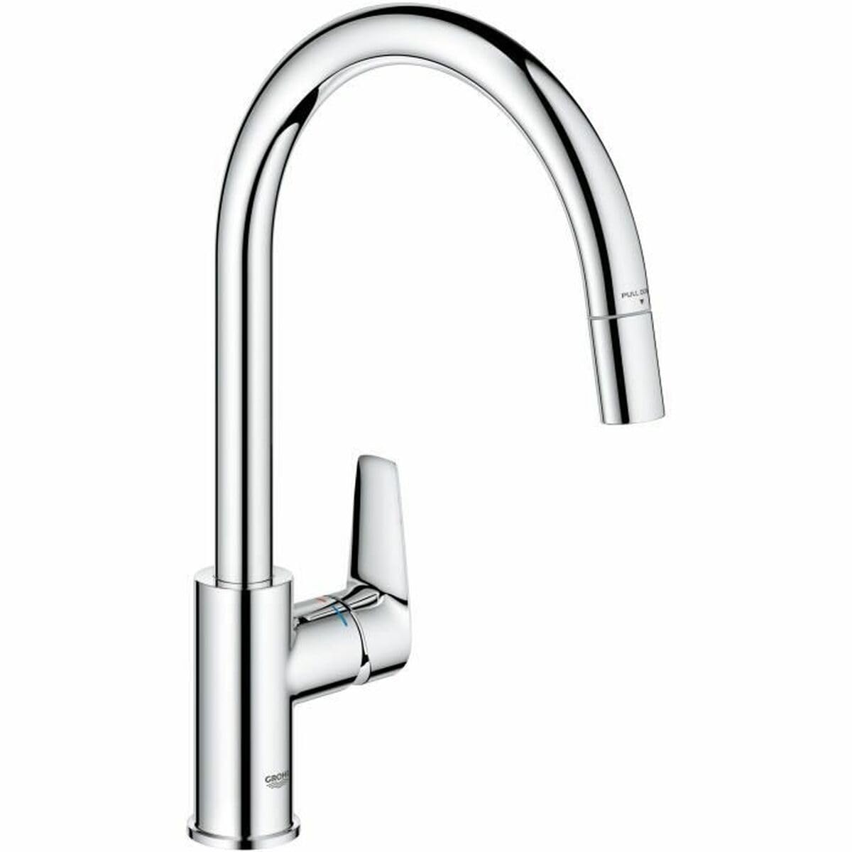 Start Edge QuickFix – 1 Lever Kitchen Sink Mixer Tap with Pull-Out Function (High C-spout, 360° Swivel Area, 28 mm Ceramic Cartridge, Tail 3/8 Inch, High Pressure), 357 mm, Chrome, 30550000