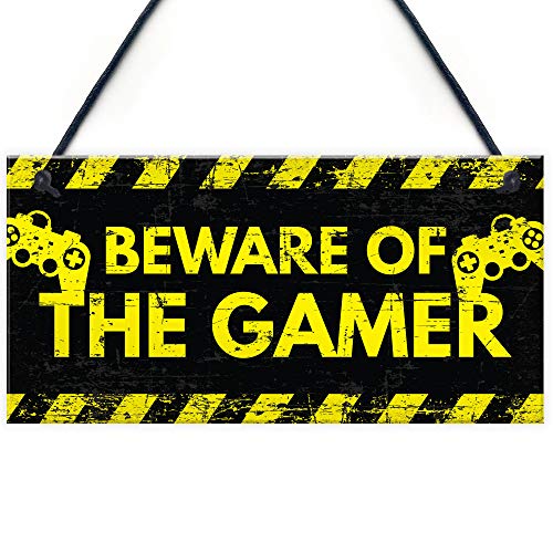 Red Ocean Beware Gaming Warning Hanging Door Sign Gifts Gaming Bedroom Accessories Birthday Gamer Gifts For Son Brother Dad