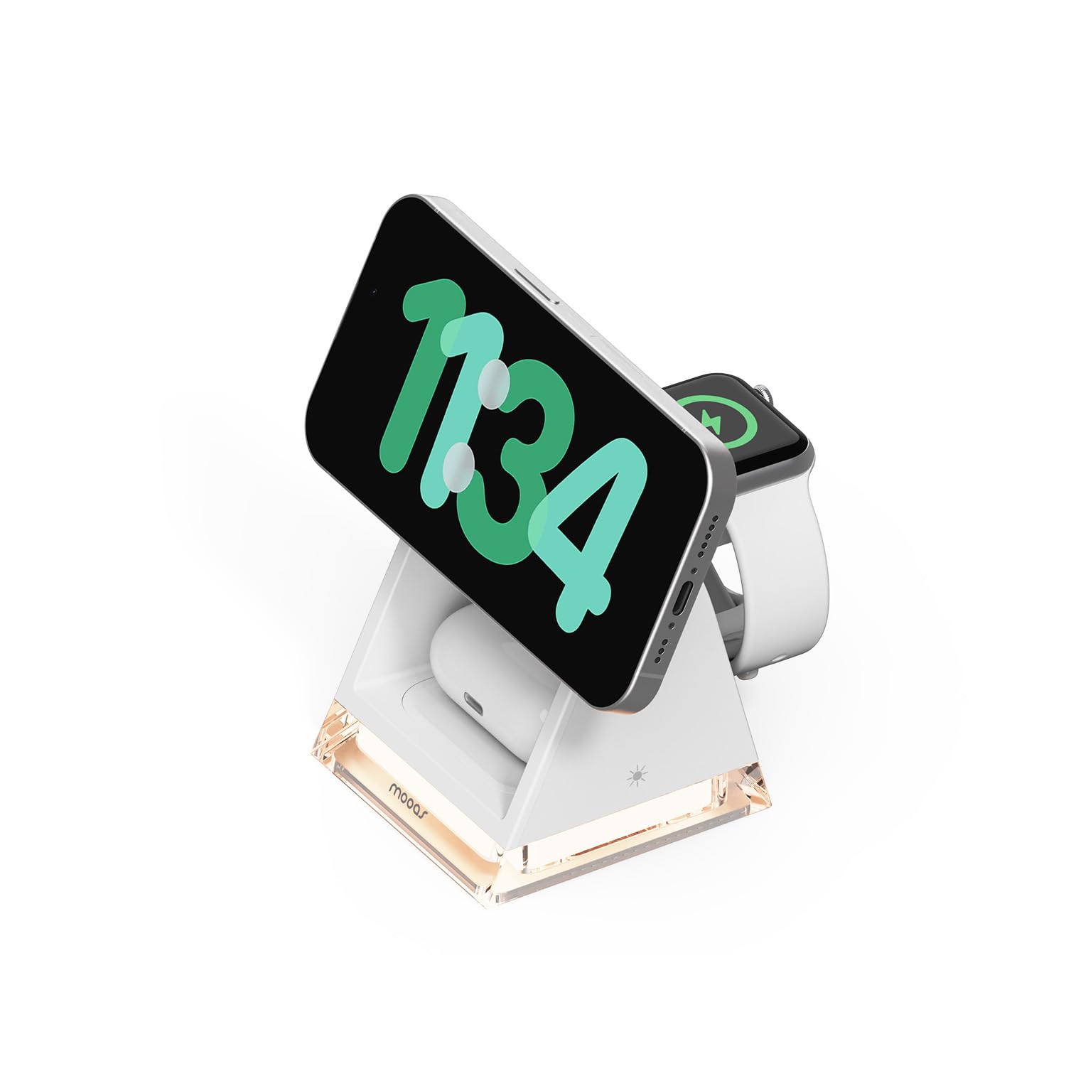 mooas Crystal Lamp 3 in 1 Mag-safe Wireless Charging Stand (White), 2 Color Nightlight, 3…