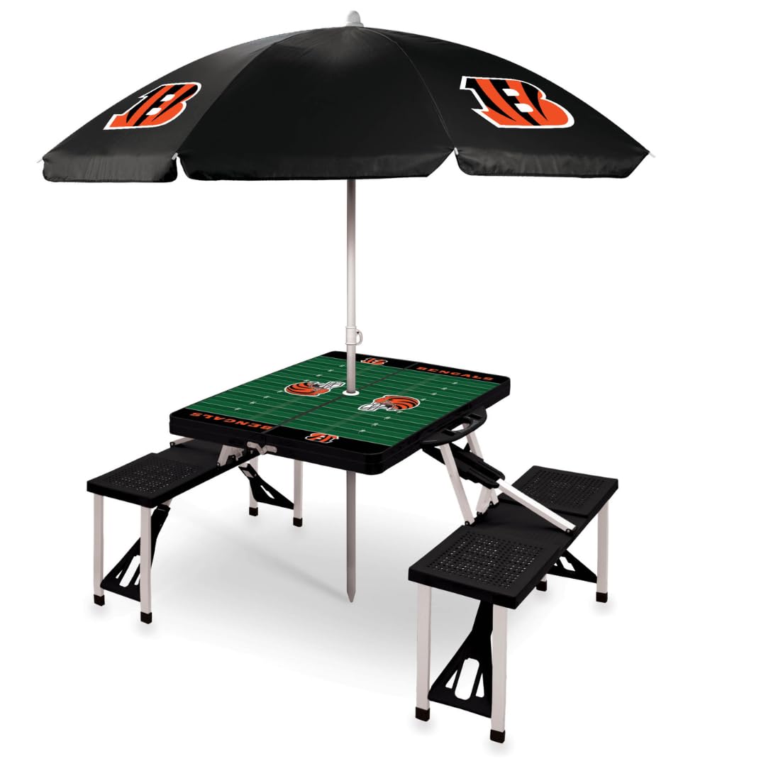 PICNIC TIME NFL Picnic Table Portable Folding Table with Seats and Umbrella