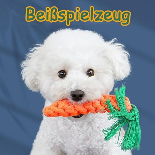 ZDQC 4 Stück Kauspielzeug Karotte, Hundespielzeug Seil Baumwolle, Hundeseilspielzeug, Interaktives Spielzeug Geflochtene