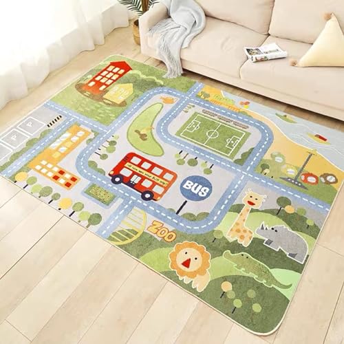 カーペット ラグ 道路 キッズ 80*120cm プレイマット ロードマップ 遊べる カラー 滑り止め キッズ 北欧 洗える 男の子 子供部屋 女の子 ふわふわ 薄手 四季兼用 長方形 アニマル柄 かわいい 掃除簡単 長方形 絨毯 プレイルーム 赤ちゃん