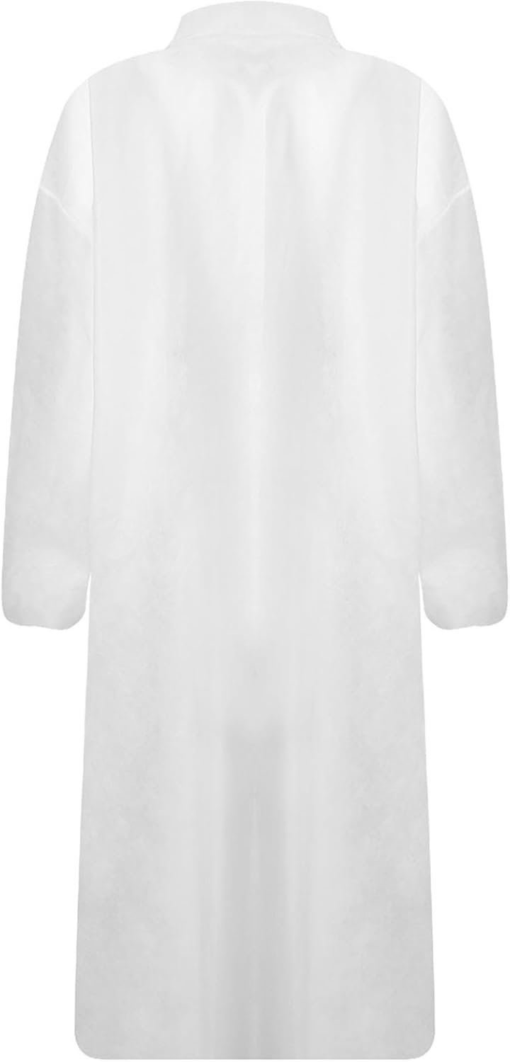 Sywiyi 10pcs Unisex Disposable Lab Coats Long Sleeve Knee Length Medical Lab Jacket Disposable Gowns