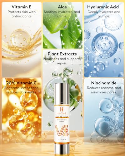 Image of HANYWIL Vitamin C Serum for Mature Skin, 20% Vitamin C Face Serum with Hyaluronic Acid, Dark Spot Remover, Hydrating Skincare for Wrinkle Reduction, Lifting & Firming - 1.7 fl
