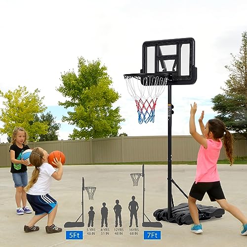 Basketball Hoop Outdoor Portable,Kids Adjustable Basketball Hoop Height 5-7 FT, 28 in Backboard & Wheels for Kids/Teenagers/Youth in Backyard/Driveway/Indoor, with Enlarged Base and PC Backboard 3+ - Thumbnail 5