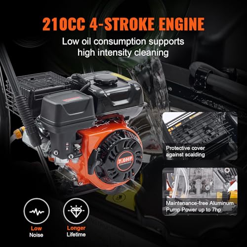 Image of VEVOR Gas Powered Pressure Washer 3400 PSI 2.6 GPM, with Spray Gun and Extension Wand, 5 Quick Connect Nozzles, Copper Pump