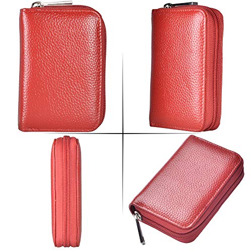 Easyoulife Genuine Leather Credit Card Holder Zipper Wallet With 26 Card Slots