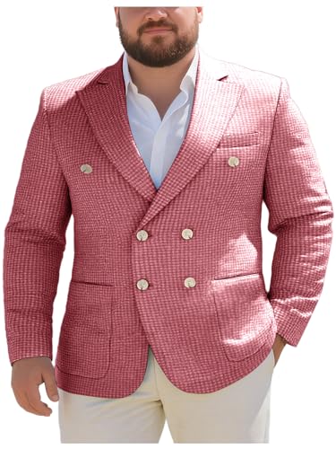 Men's Seersucker Suit Jacket Lightweight Double Breasted Blazer Sport Coat for Men Beach Wedding Summer