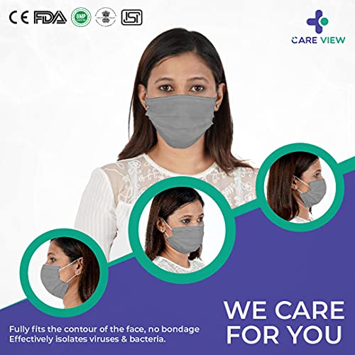 Image of Careview N95 CV2920, SITRA Approved, 3 Ply Colored Disposable Surgical Mask With Built in Metal Nose Pin and 1 Melt Blown Layer (Pack of 50, Grey) (CV2920-Coloured)