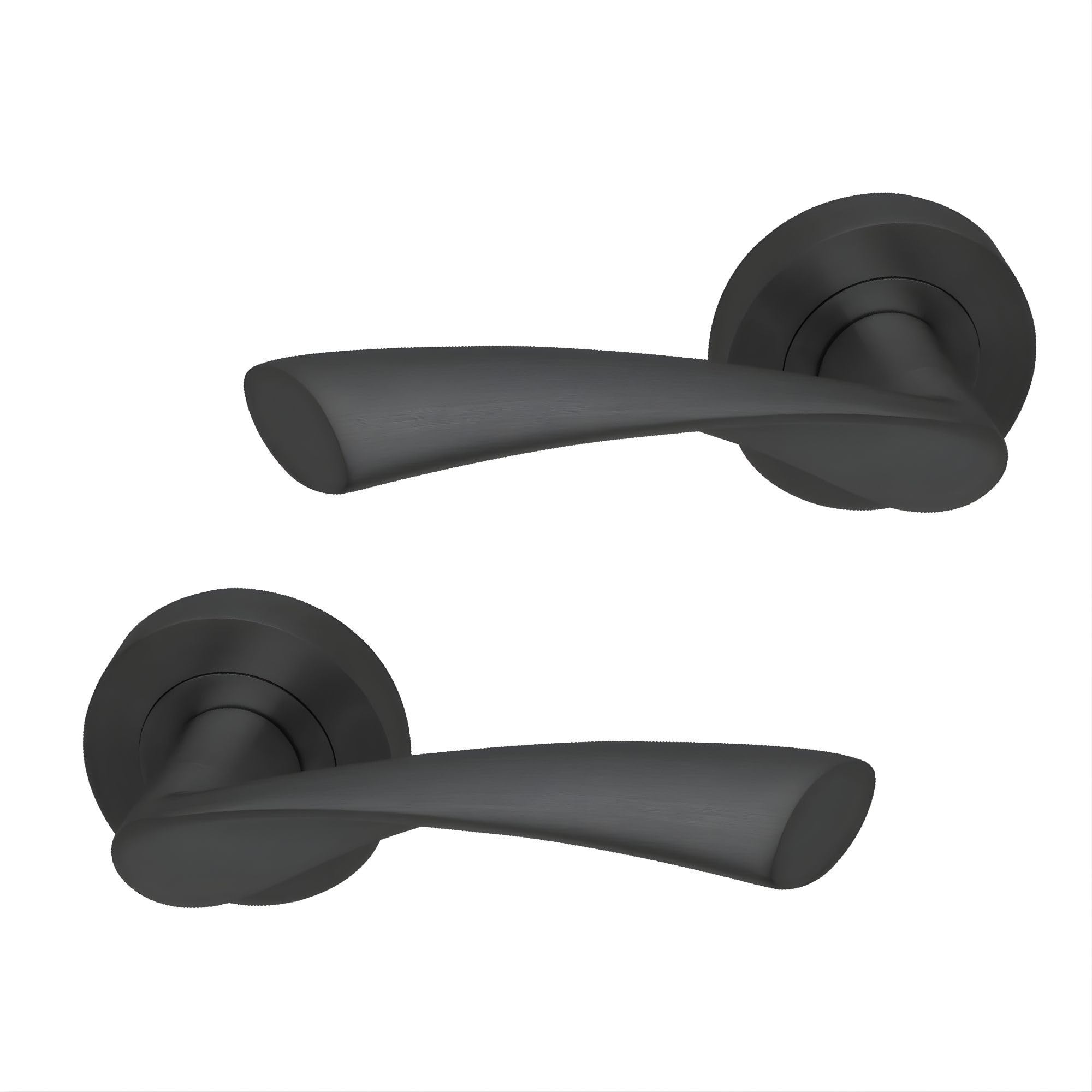 UAP E-Zeta Internal Door Handles On Round Rose, Matt Black Lever Handles for Interior Wooden Doors, Keyless Pair