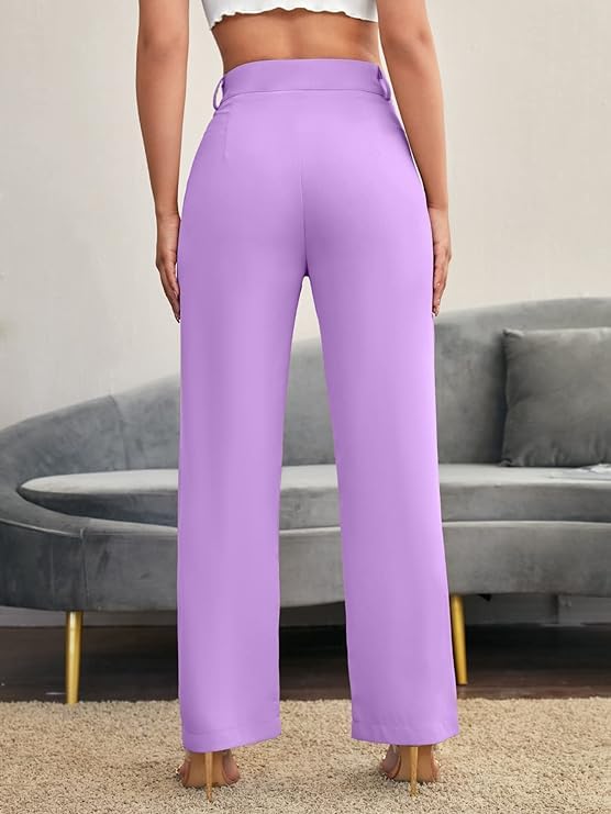 Image of Women's Poly Cotton Trousers Pants Relaxed Fit Boot Cut Ribbed Bell Bottom Trousers for Women