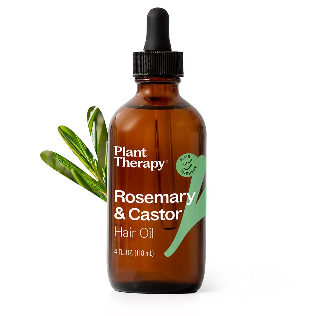 Plant Therapy Rosemary & Castor Oil - 4 oz Hair Treatment for Growth, Shine, Softness, Healthy Scalp & Hair Mask