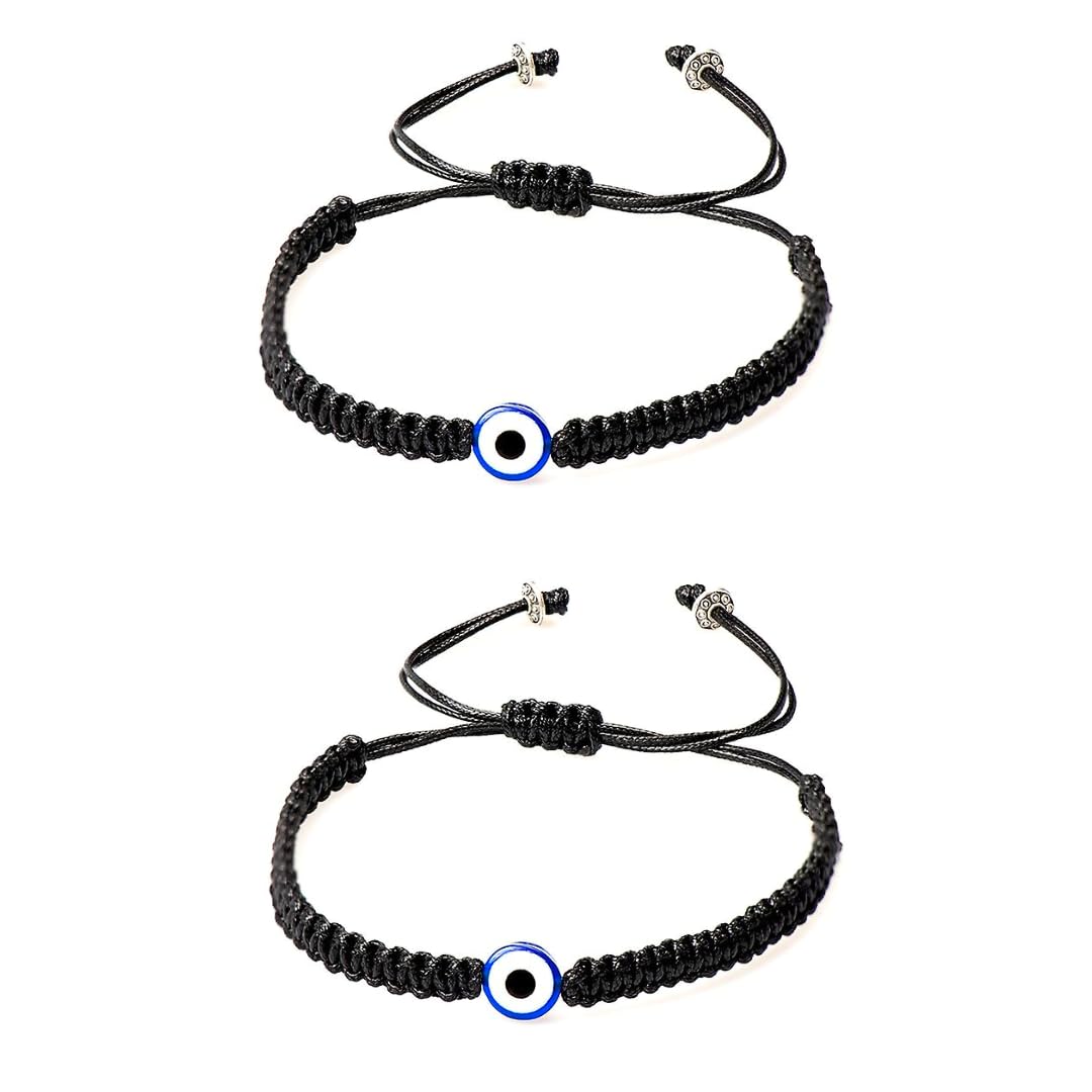GenericLESKA Hand-Made Evil Eye Bracelet Black Blue Adjustable for Women Men Kids Kabbalah Protection from Negative Energy Lucky Charm