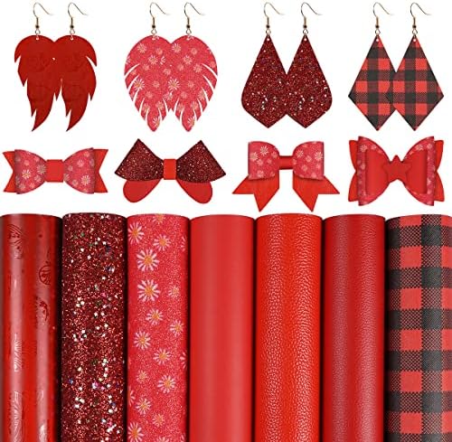 8 Pieces/Set 8x12 Inch (21cmx30cm) Faux Leather Sheets Mixed Champagne Gold Series Fine Chunky Glitter Patent Metallic Litchi Flamingo Pattern Leather Fabric for Bows Earrings Making Craft