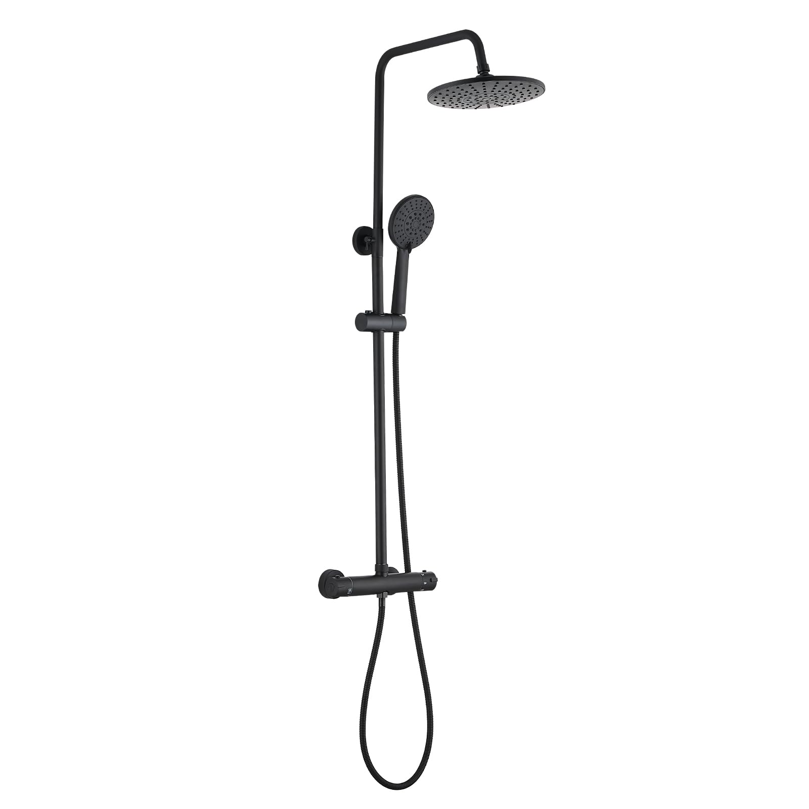 STANEW - Columna de Ducha Termostática, Conjunto de Ducha, Cuarto de Baño, Columna de Ducha, Termostato con Mezclador Ajustable en Altura, Sistema de Ducha (Negro(Redonde))