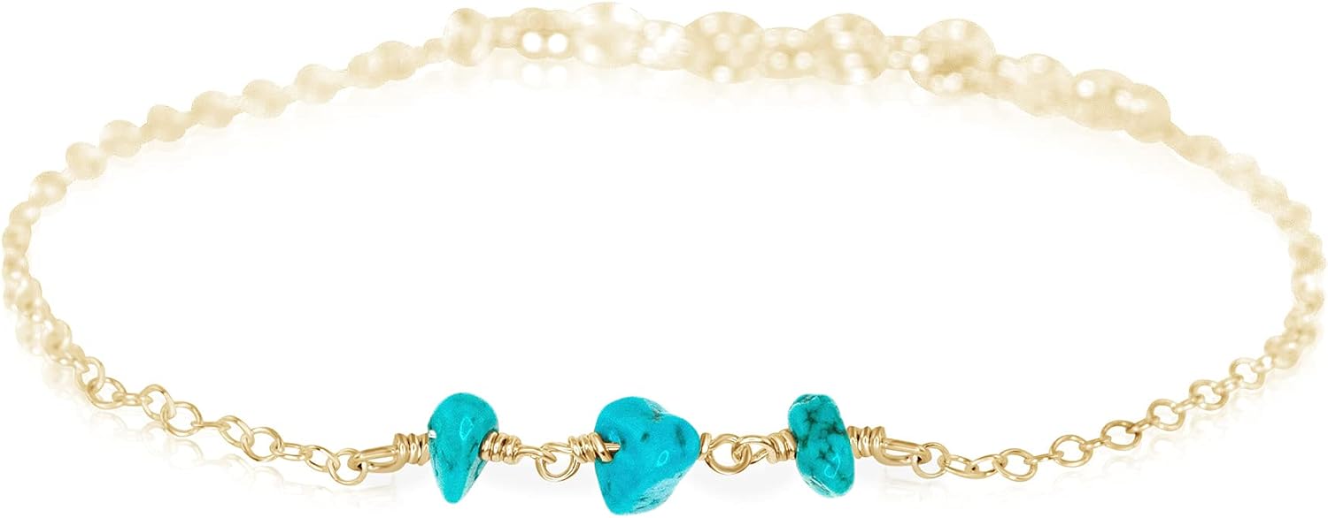 Turquoise Beaded Chain Bracelet in 14k Gold Fill
