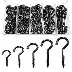 ANDILIKE 135 Pcs Screw Hooks, 5 Sizes (0.99″,1.26″,1.56″,1.97″, 2.2″) Black Screw Cup Hooks for Hanging Lamps, Plants, Decorations, Kitchenware, Lights and DIY Crafts