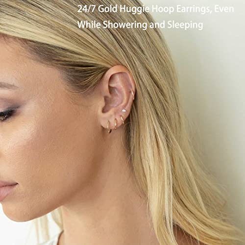 Small Gold Hoop Earrings Lightweight: Hinged Huggie Hoop Earrings for Lobe Cartilage Helix Tiny Hoops Earrings in Gold Plated Silver Black for Women Men (Set of 1-5 Pairs)2