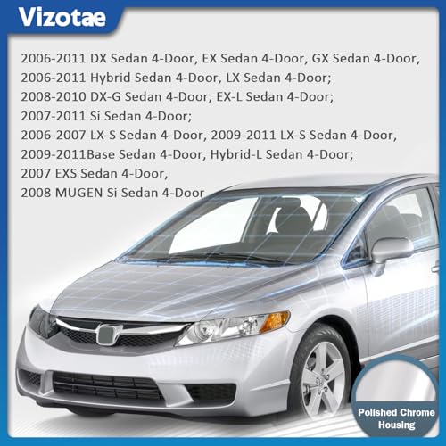 Vizotae Headlights Assembly for 2006-2011 Honda Civic 4-Door Halogen Headlamp Replacement, High/Low Beam W/Bulbs, Driver & Passenger Side by Vizotae - Image 2