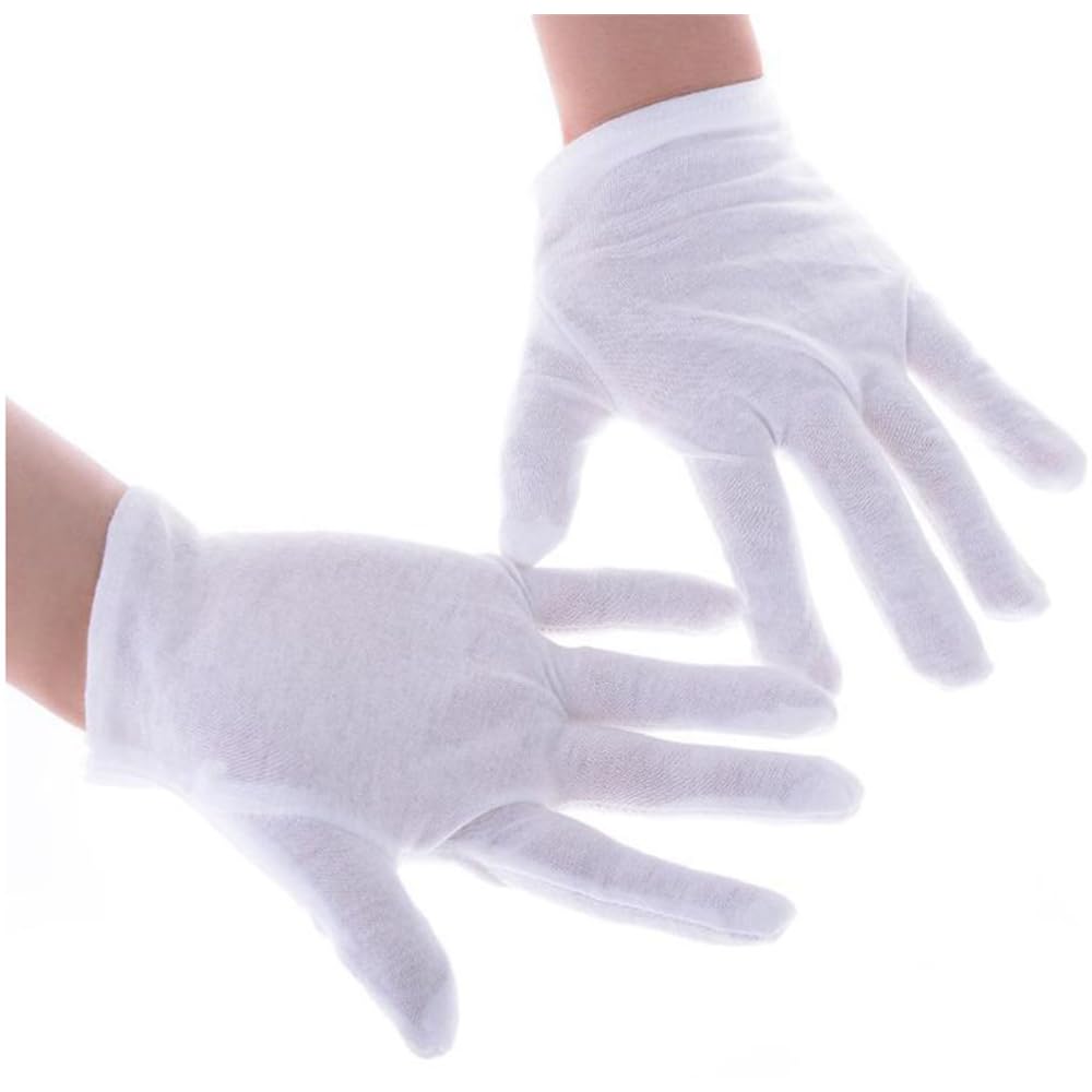 12 Pairs White Cotton Gloves for Dry Hands Eczema SPA Moisturizing, Men and Women Stretchable Cloth White Gloves for Coin Jewelry Silver Inspection Halloween