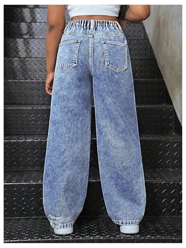 OYOANGLE Girl's High Rise Streetwear Ripped Baggy Jeans Wide Leg Casual Distressed Denim Pants3