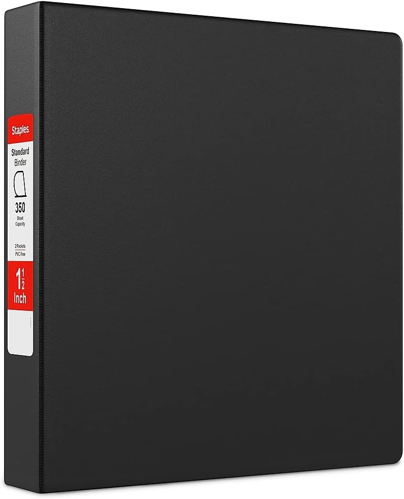 Staples 2 Inch D-Ring View Binder - Black, Holds Up To 500 Sheets, Nonstick Covers With Clear Overlay