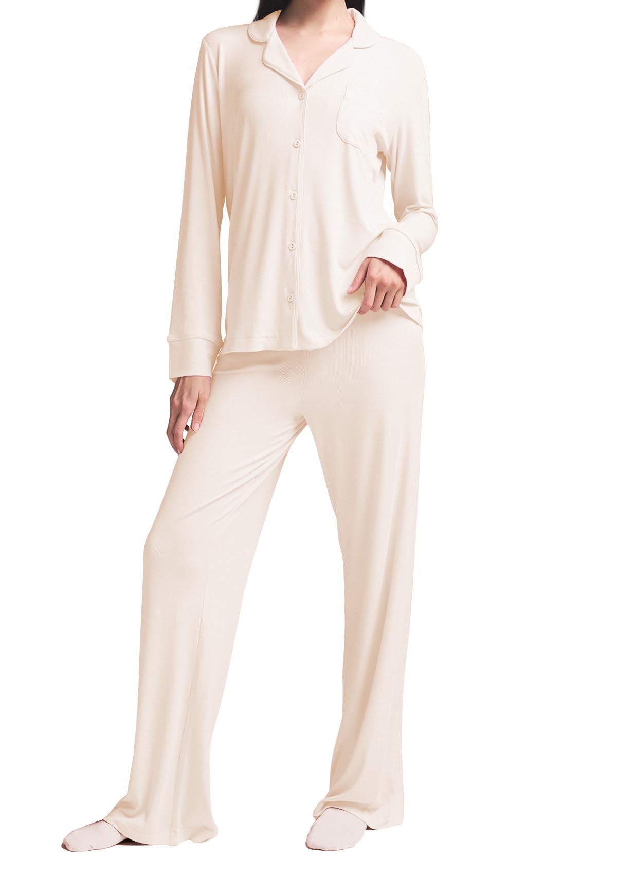 Womens Pajama Sets 2 Piece Button Down Long Sleeve Soft Knitted Sleepwear Pjs Lounge Sets Nightwear