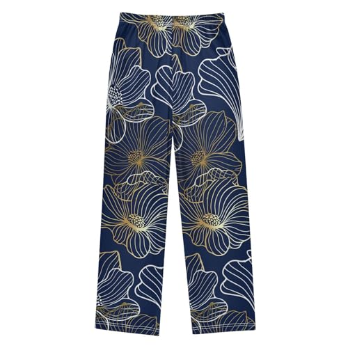 J JOYSAY Floral Outline Blossom Navy Pajamas Pants Soft Long Pajama Bottoms Lounge Sleep Pants Size S-XL2