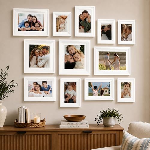 Image of Art Street White Collage Photo Frame Set of 12 for Wall Decor | Multi Size Family Picture Frames Gallery Wall Set | Modern Photo Frames for Living Room, Bedroom, Hallway & Home Decoration