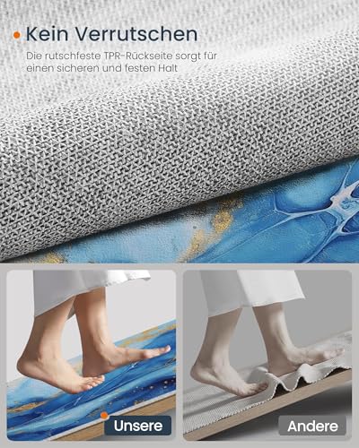 Tapis lavable antidérapant avec lignes feuille d'or bleu ciel